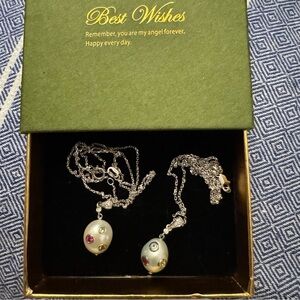 Sterling Silver Pearl Pendant Necklace with Multi-Colored Gem Accents - White